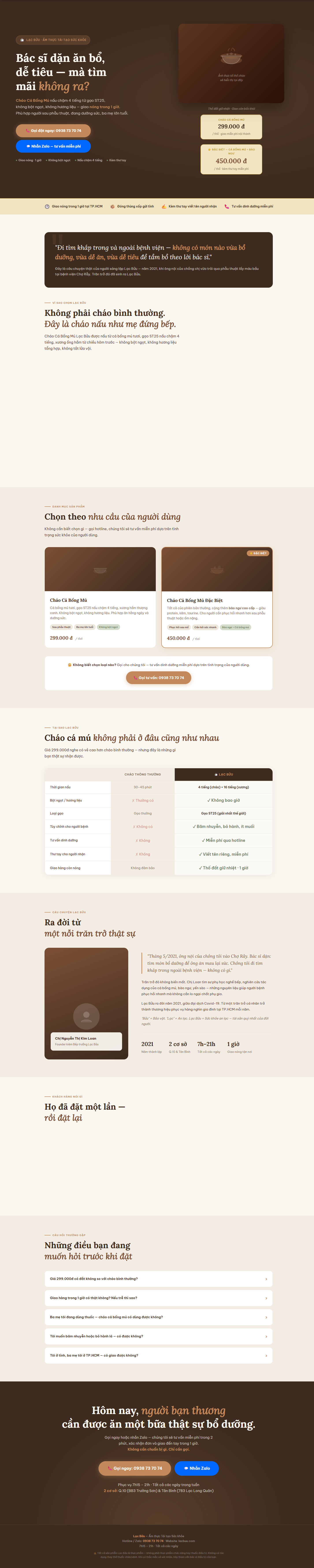 Landing page sản phẩm (ví dụ: cháo cá mú)